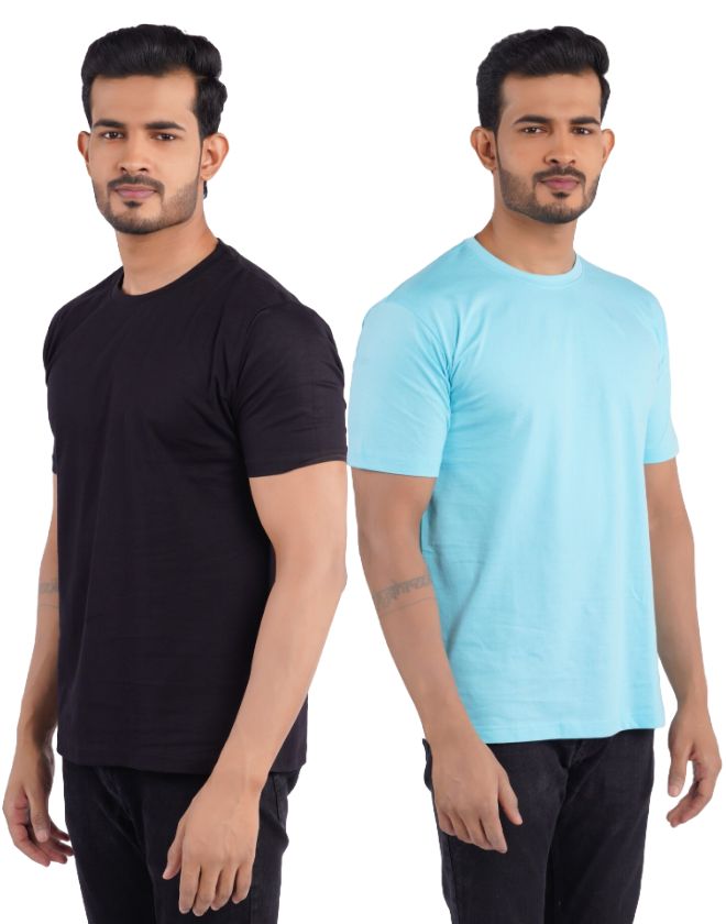 Black & Cyan Crew Neck Combo