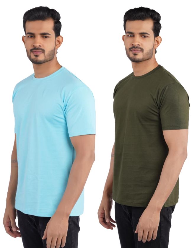 Cyan & Olive Crew Neck Combo