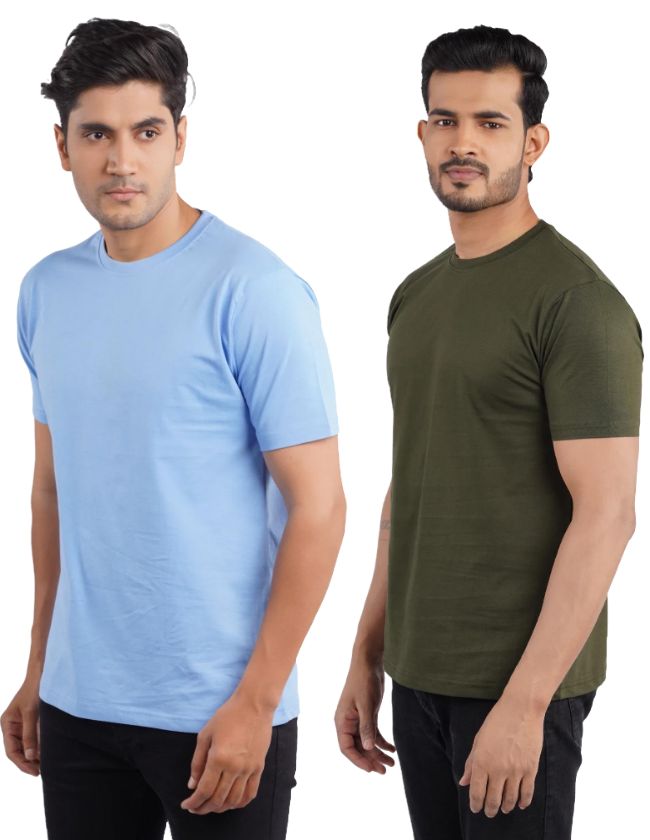 Electric Blue & Olive Crew Neck Combo