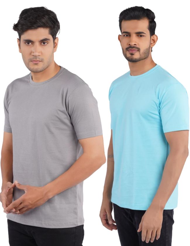 Grey & Cyan Crew Neck Combo