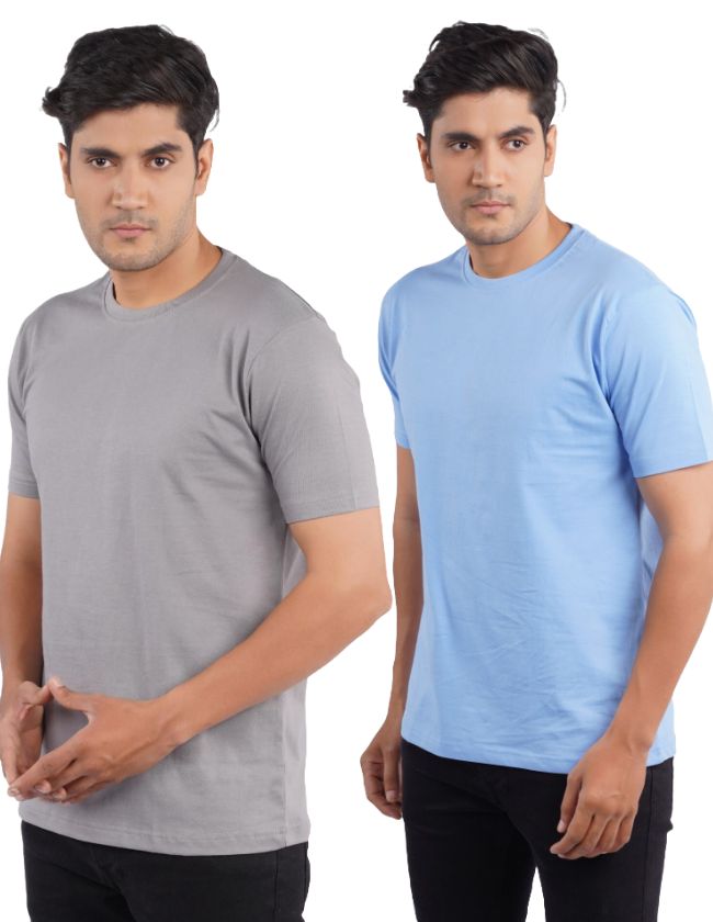 Grey & Electric Blue Crew Neck Combo