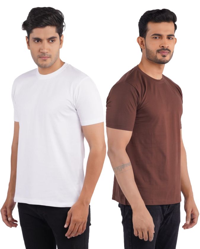 White & Coffee Crew Neck Combo