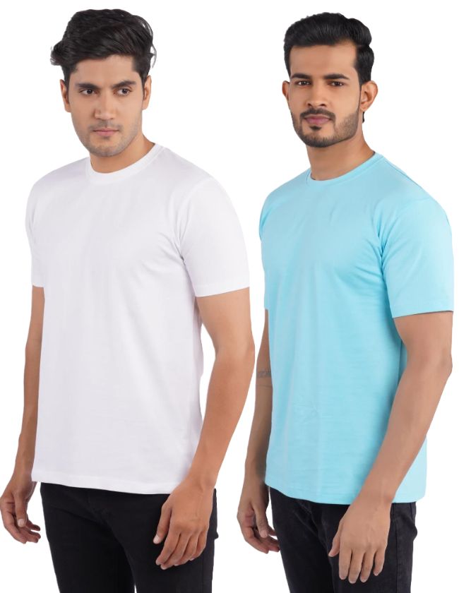 White & Cyan Crew Neck Combo