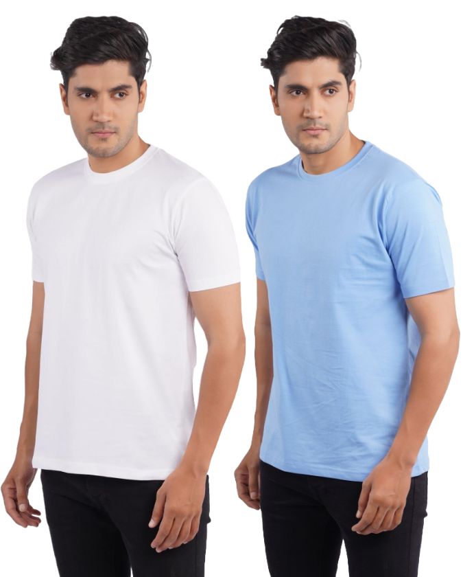 White & Electric Blue Crew Neck Combo