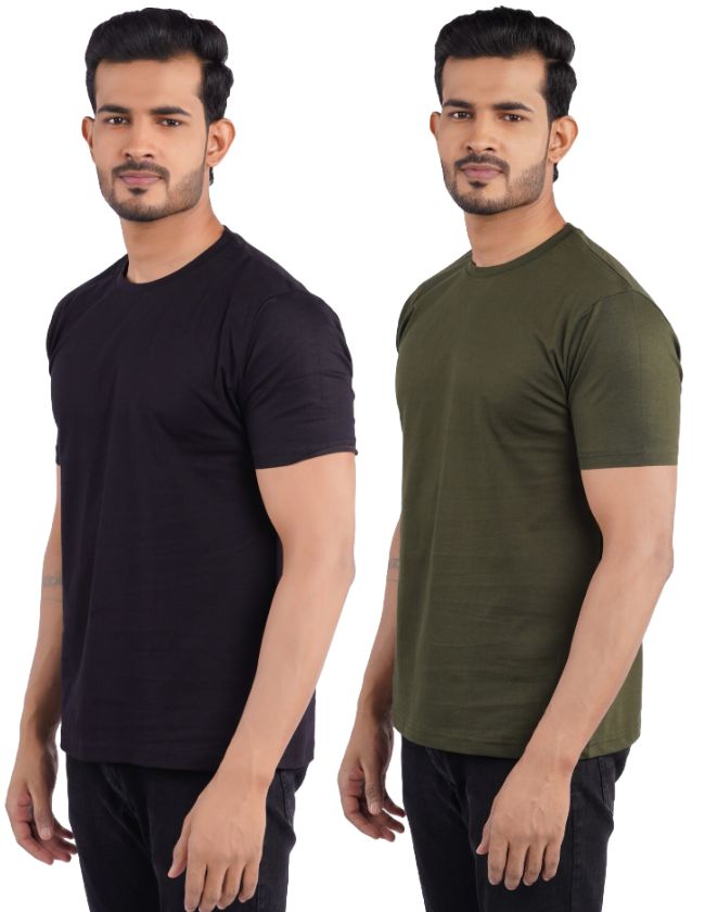 Black & Olive Green Crew Neck Combo